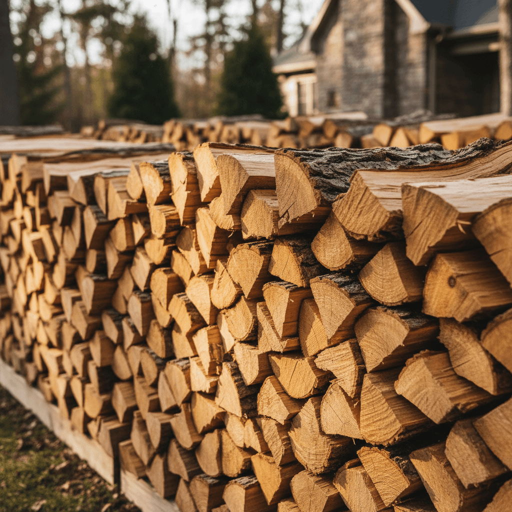 Bois de foyer empilé pour aménagements extérieurs