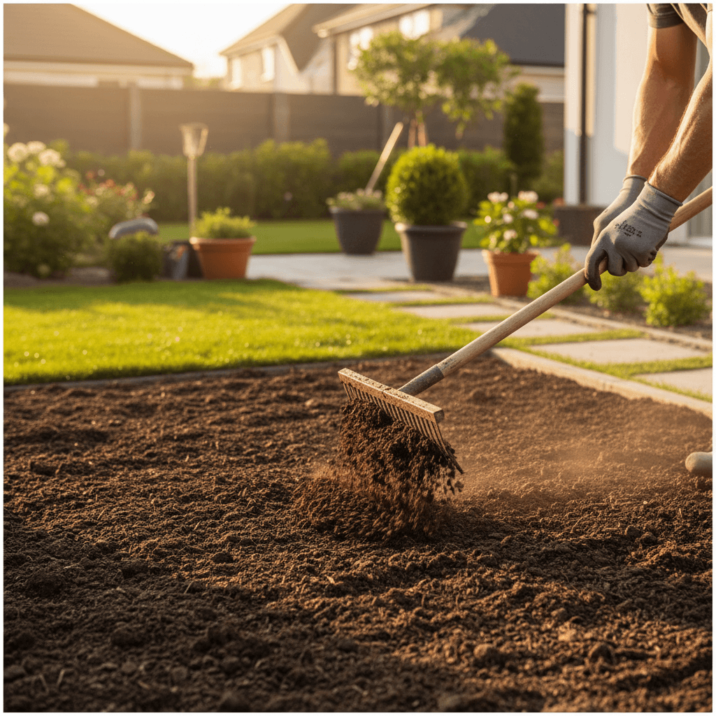 Top soil premium appliqué sur un projet de gazon